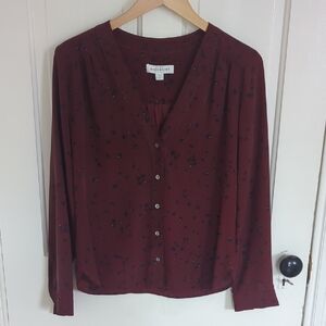 Amour Vert Burgundy Button-Up Blouse